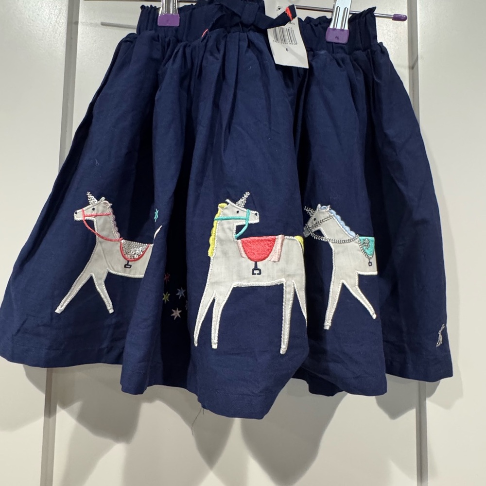 NWT Joules Dark Blue Skirt with Embroidered Unicorns Girls 6
